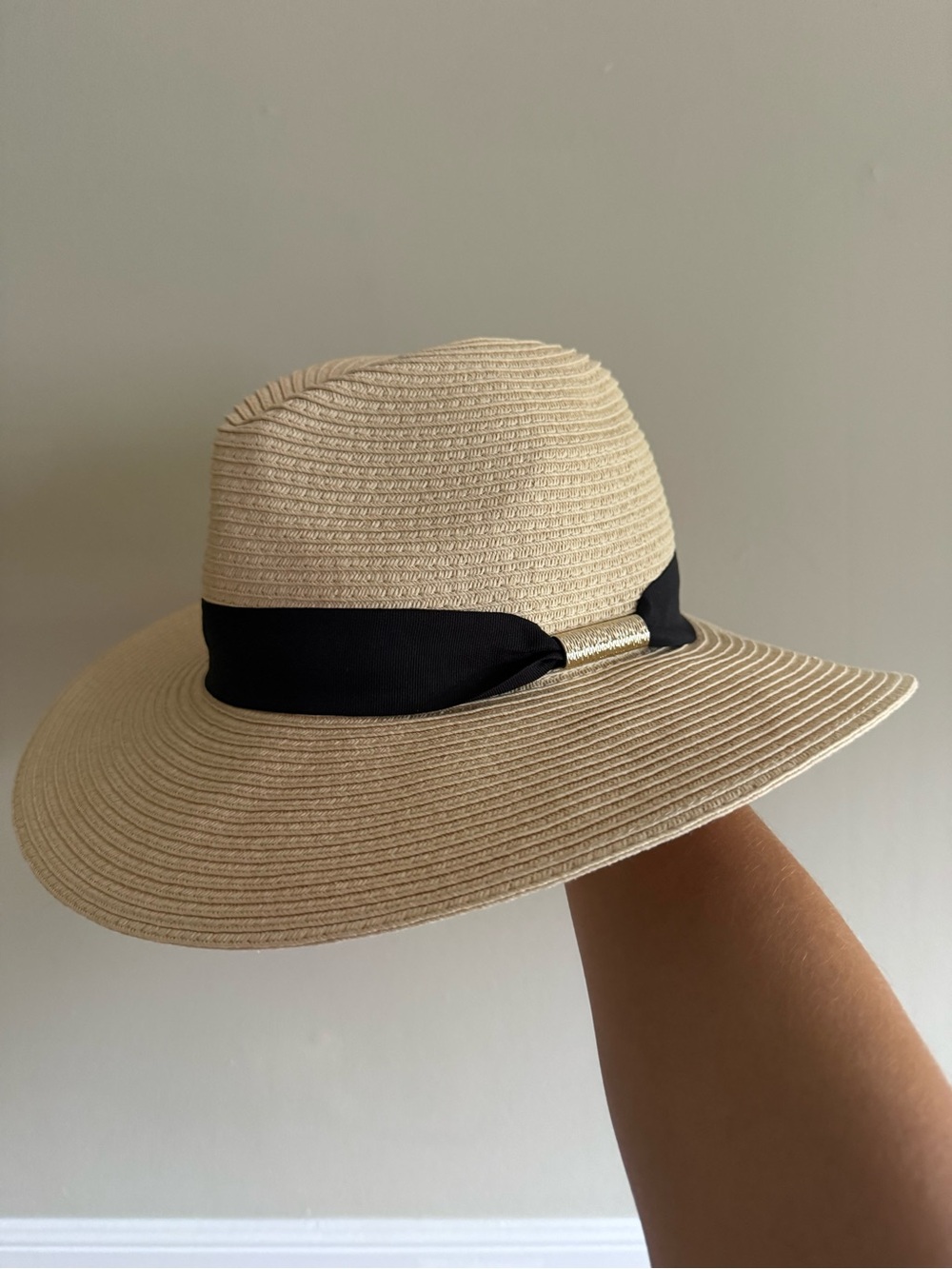 Also Wide Brim Straw Hat with Black Band